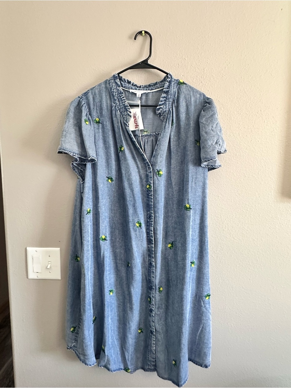 T.J.Maxx Light Blue Denim Midi Dress with Green Embroidery